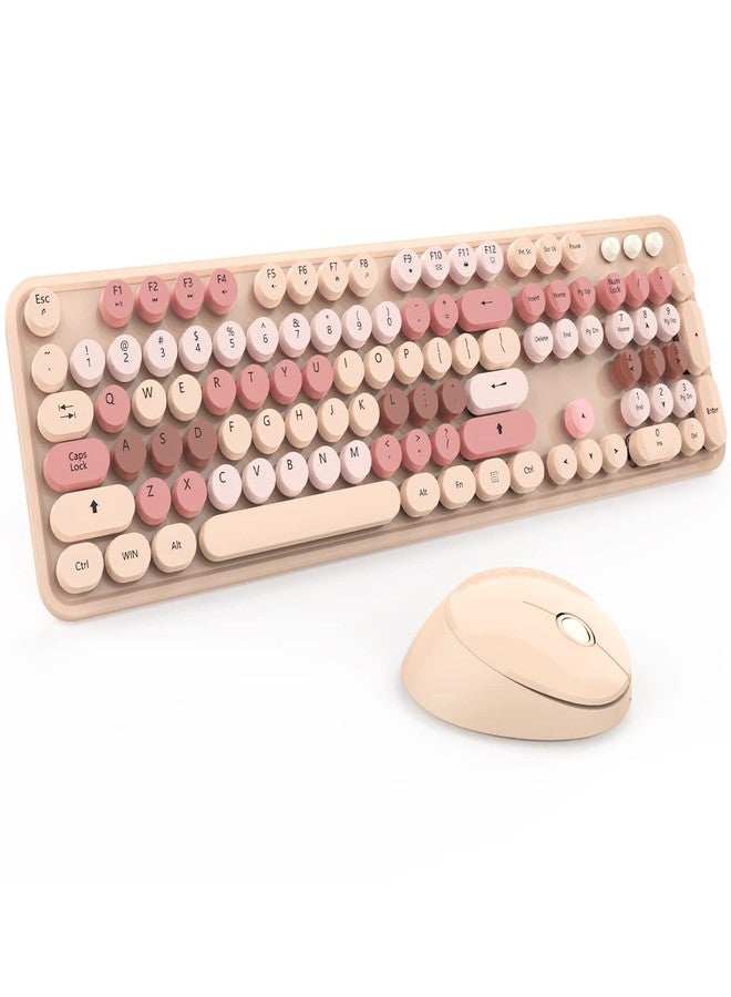 Kootop Wireless Keyboard and Mouse, KOOTOP Cute Keyboard and Mouse, 2.4G Wireless Keyboard with Retro Round Keycap for PC, Mac, Laptop,Computer Windows (Milk Tea) - Image 1